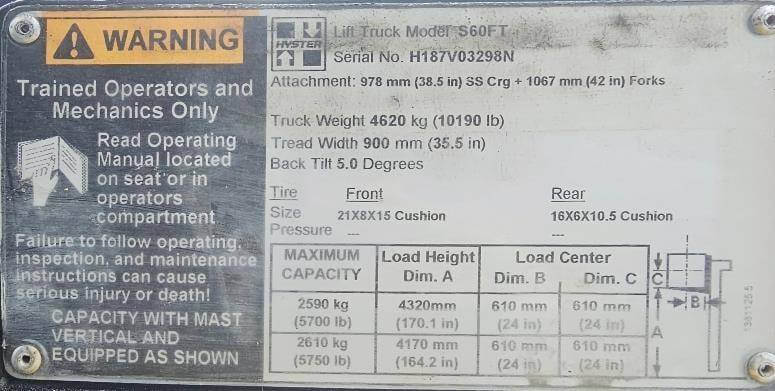 2015 Hyster S60FT-Pneumatic Propane - Image 2