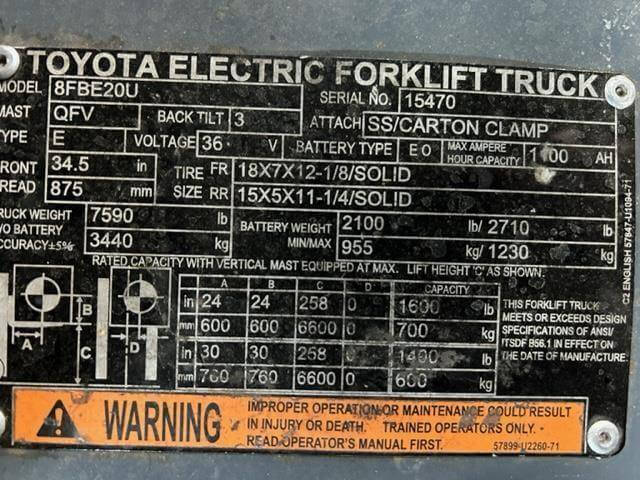 2018 Toyota 8FBE20U-3 Wheel Electric - Image 2