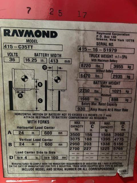 2016 Raymond 415C35TT-Narrow Aisle Stand Up Forklift - Image 5