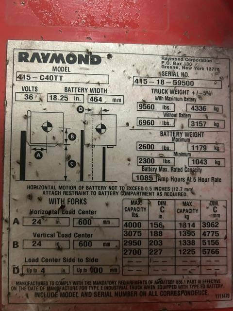 2018 Raymond 415C40TT-Narrow Aisle Stand Up Forklift - Image 8