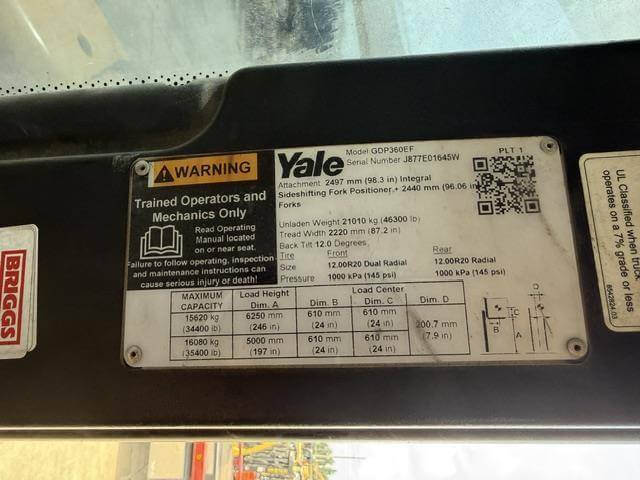 2022 Yale GDP360EF - Pneumatic Diesel - Image 7
