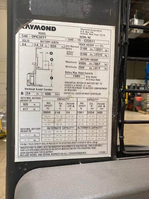 2015 Raymond 540OPC30TT - Narrow Aisle Stand Up Forklift - Image 6