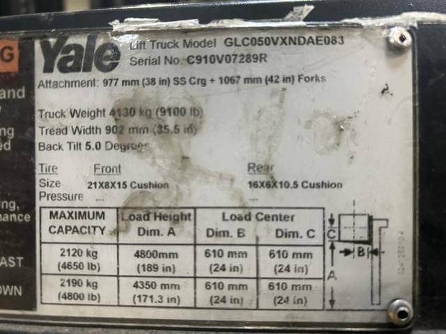 2017 Yale GLC050VXNDAE083 - Cushion Propane Forklift - Image 2