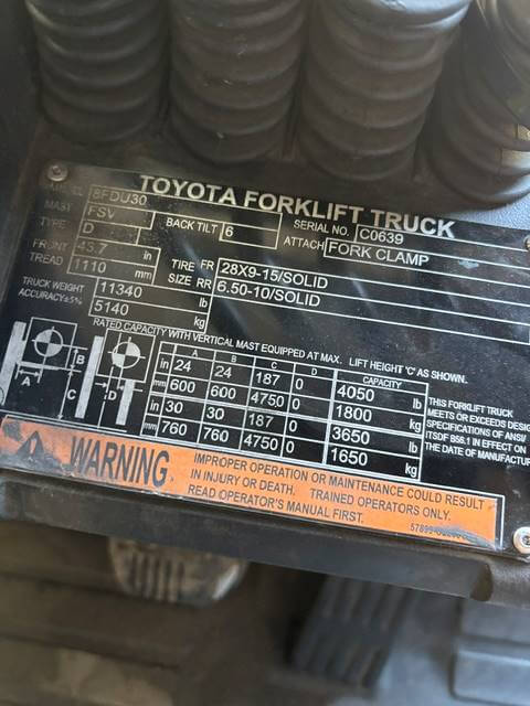 2021 Toyota 8FDU30 - Pneumatic Diesel Forklift - Image 3